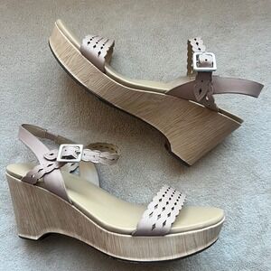 Naturalizer Carlita Wedge Sandals Women US 8W Blush Pink Nude Cutout Ankle Strap